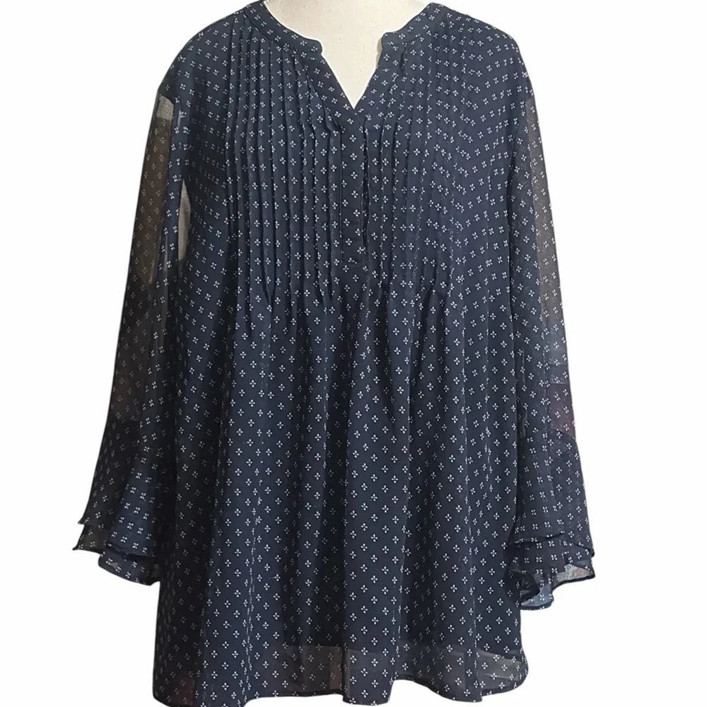 Charter Club Navy Printed Chiffon Tunic - Picture 3 of 8